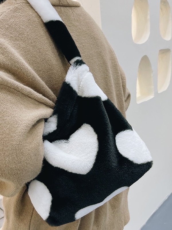 Heart Pattern Fuzzy Shoulder Bag-2